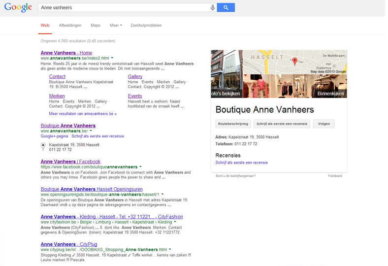 Google bedrijfsfoto's Virtuele tour in de zoekresultaten van Google